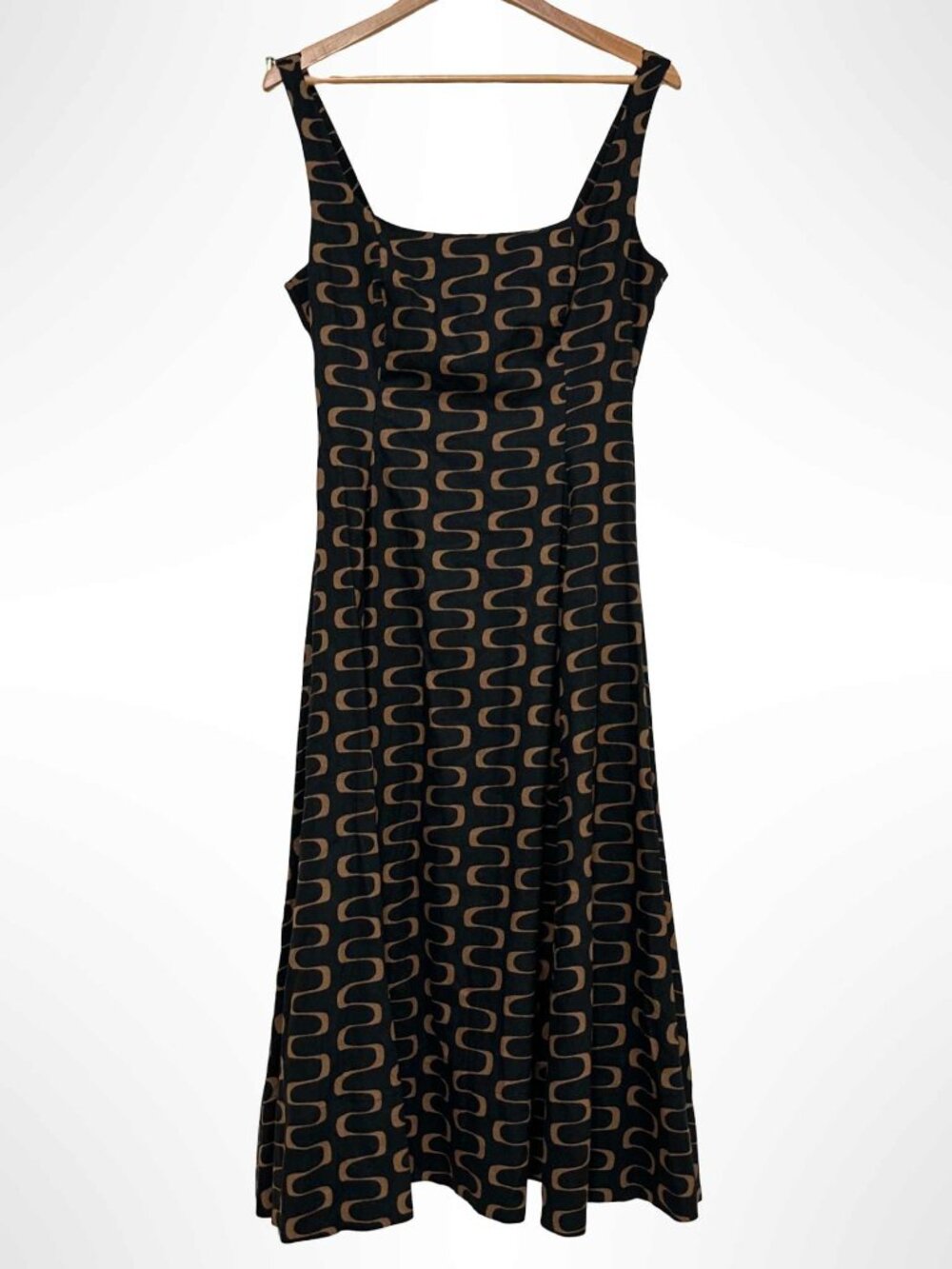 CHRISTIAN LACROIX Linen Blend A Line Midi Dress Black Brown Size 10